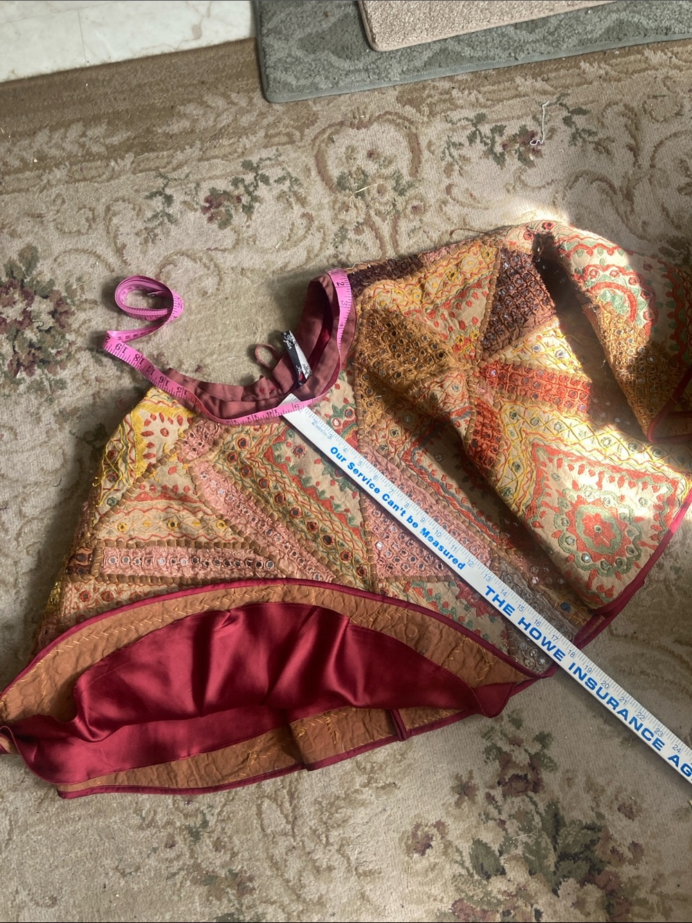 Embellished Circle Skirt in Burgundy and Gold - Women's Skater